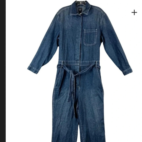 Gap blue denim work Jumpsuit Overalls wide leg tie belt size 4T tall - Picture 5 of 16